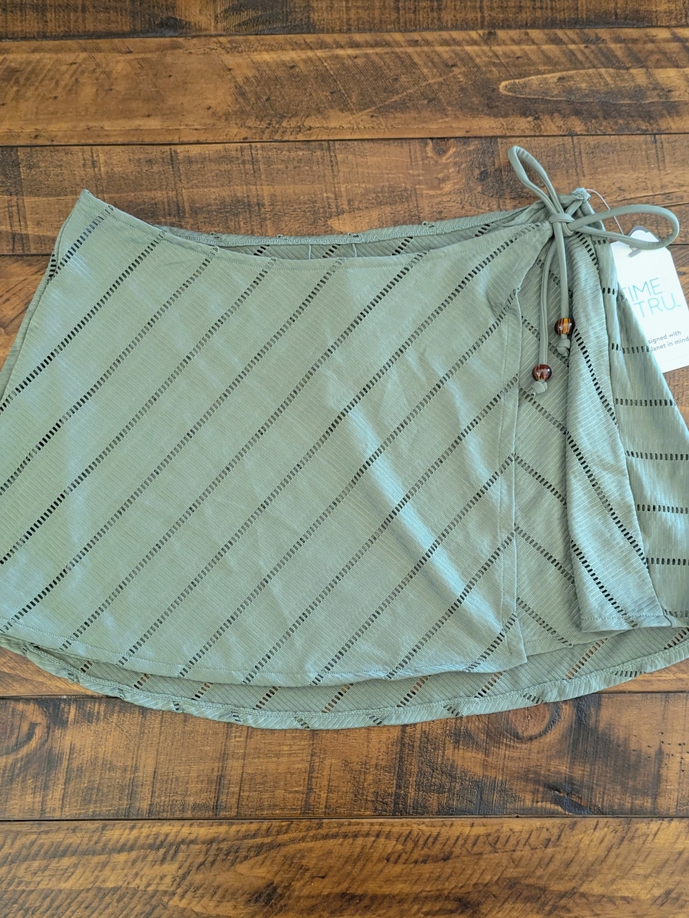 Time And Tru Side Tie Swim Coverup Skirt Mid-Rise Olive Night Womens M 8-10 NWT